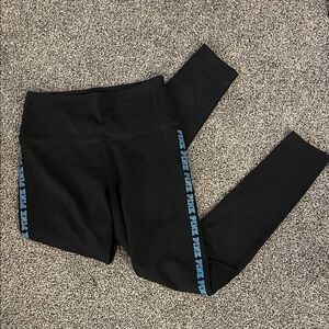Victoria's Secret Black Leggings with Blue Text